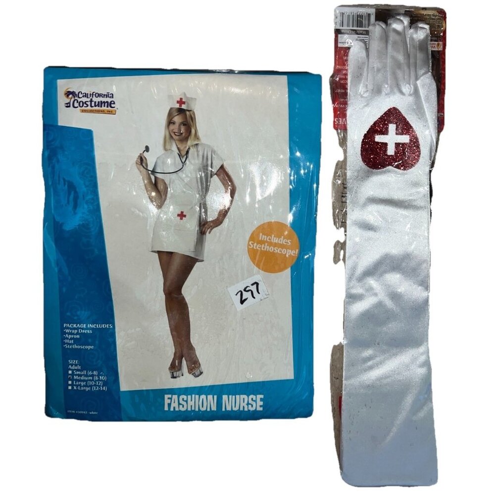 Nurse With Gloves Adult Womens Medium 8-10 Halloween CA Costume